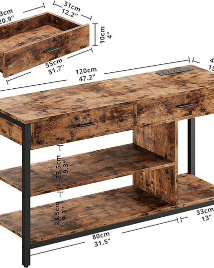 IRONCK TV Stand LED Lights, Entertainment Center with Power Outlet for 55 Inch TV, Industrial TV Console with Media Storage Shelf and 2 Large Drawers,for Bedroom/Living Room, Vintage Brown - LeafyLoom