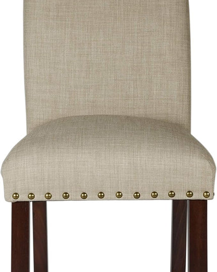 Homepop Home Decor | Classic Upholstered Parsons Dining Chairs | Set of 2 Accent Dining Chairs with Nailhead Trim, Natural Linen - LeafyLoom