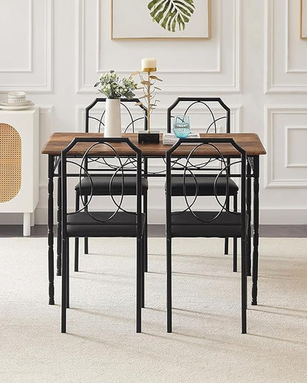 VECELO 5 Pieces Sets,43.3" Table&Chairs for 4,Industrial Counter Height Tabletop with Bar Stools, Rectangle Breakfast Chairs, Living Room, Apartment, Dining Table for 4, Brown 1 - LeafyLoom