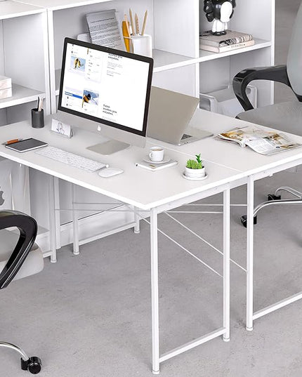 HealSmart Home Office Computer Desk, Modern Style Design with Headphone Hooks for Working, Writing and Gaming, 32 Inch, 47 Inches, White - LeafyLoom