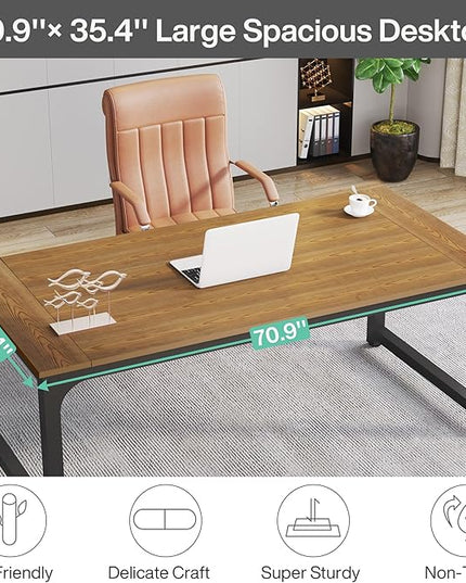 Tribesigns Modern Computer Desk, 70.8 x 35.4 inch Large Executive Office Desk Computer Table Study Writing Desk Workstation for Home Office, Natural - LeafyLoom