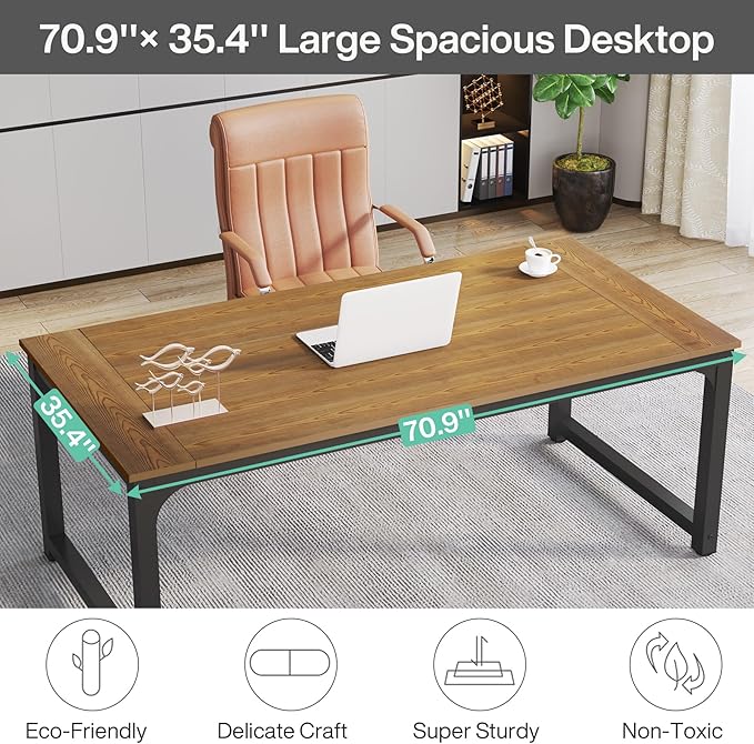 Tribesigns Modern Computer Desk, 70.8 x 35.4 inch Large Executive Office Desk Computer Table Study Writing Desk Workstation for Home Office, Natural - LeafyLoom