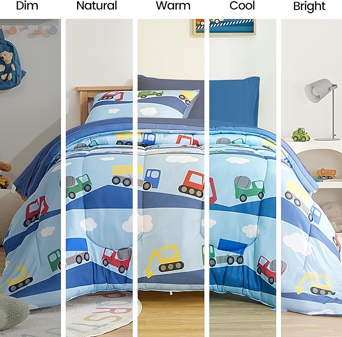 SLEEP ZONE Full/Queen Size Comforter Set for Children, Durable Jersey Knitted Bedding for All Seasons with 1 Comforter(66"x90"), 2 Pillow Cases(20"x26") (Bulldozers,Full/Queen) - LeafyLoom
