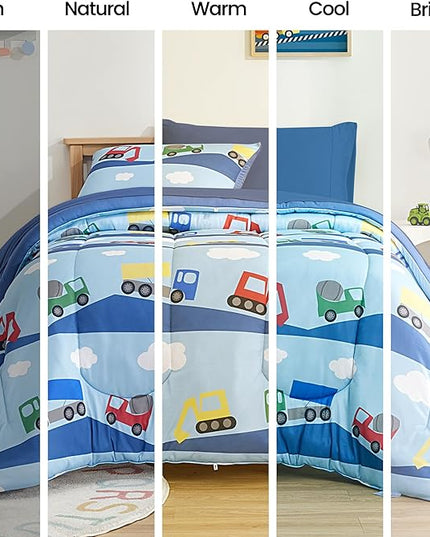 SLEEP ZONE Kids Twin Comforter Set, Cozy Jersey Knit Bedding Set, Warm and Easy Maintain for All Seasons, 100% Microfiber Bedding Set for Boys, 1 Comforter, 1 Pillowcase (Bulldozers, Twin) - LeafyLoom
