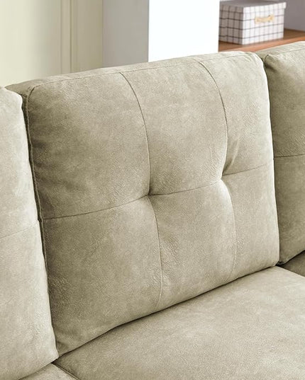 Velvet L Shaped Sofa with Reversible Chaise Lounge, Storage Ottoman, Pillows & Side Pocket, Button Tufted Backrest, 6-Seater Upholstered Corner Sectional Couches for Living Room Furniture Set - LeafyLoom