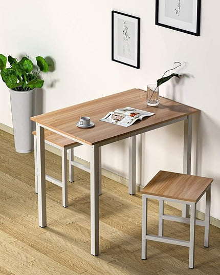 DKLGG 3 Pieces Dining Table Set, Space Saving Kitchen Table Set for 2, Small Dining Table and Chairs for 2, Compact Table w/ 2 Stools Perfect for Breakfast Nook, Living Room, Apartment - LeafyLoom