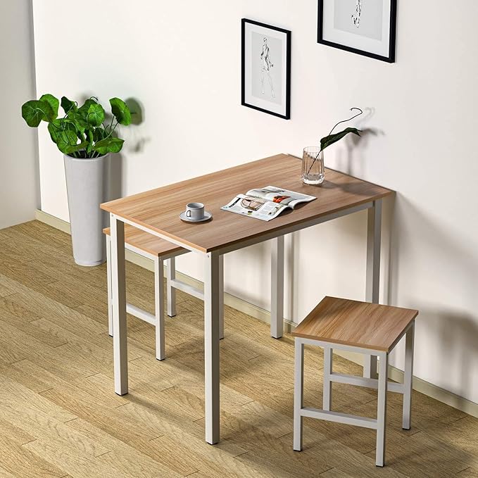DKLGG 3 Pieces Dining Table Set, Space Saving Kitchen Table Set for 2, Small Dining Table and Chairs for 2, Compact Table w/ 2 Stools Perfect for Breakfast Nook, Living Room, Apartment - LeafyLoom