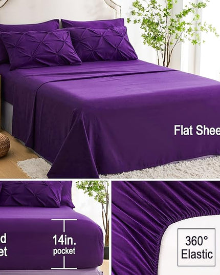 Ubauba 7pc Full Size Comforter Set with Sheets, Purple Pintuck 7 Pieces Bed in a Bag with Comforter, All Season Bedding Comforters & Sets (Purple,Full) - LeafyLoom
