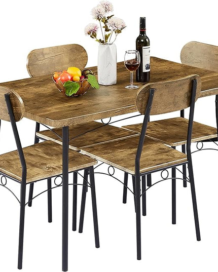 VECELO Dining Table Set for 4, 5 Piece Dinette with Chairs for Kitchen, Breakfast Nook and Small Space, Brown, 43.3" - LeafyLoom