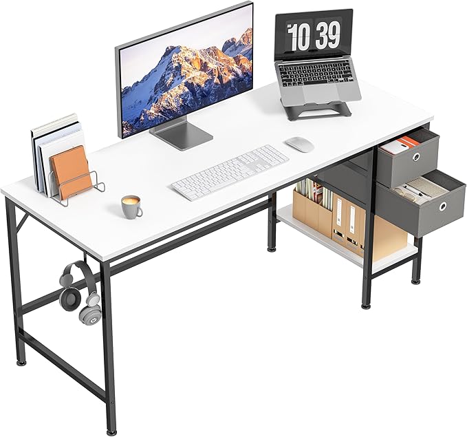 HOMIDEC Office Desk, Computer Desk with Drawers 47" Study Writing Desks for Home with Storage Shelves, Desks & Workstations for Home Office Bedroom - LeafyLoom