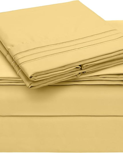 Mellanni King Sheets Set - 4 PC Iconic Collection Bedding Sheets & Pillowcases - Hotel Luxury, Extra Soft, Cooling Bed Sheets - Deep Pocket up to 16 inch (King, Yellow) - LeafyLoom