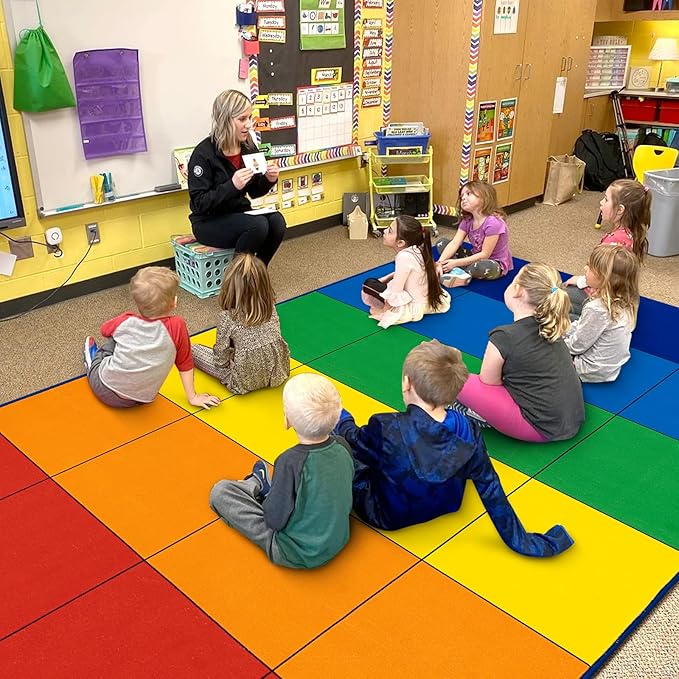 LIVEBOX Elementary Classroom Rug for Kids, Washable Kids Area Rugs for School, Nursery, Colorful Children's Educational Carpet Non-Slip Classroom Mat for Learning,13'x7'5"(Seats-24) - LeafyLoom
