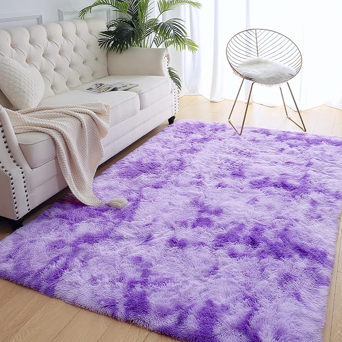 AROGAN Soft Rainbow Area Rugs for Girls Room 5x8 Feet, Fluffy Girls Bedroom Rugs, Princess Rug, Cute Colorful Carpet for Kids Teens Nursery Toddler （Purple） - LeafyLoom