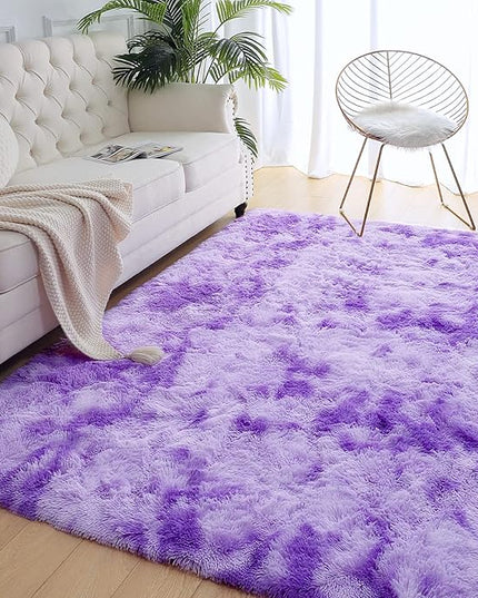AROGAN Soft Rainbow Area Rugs for Girls Room 4x6 Feet, Fluffy Girls Bedroom Rugs, Princess Rug, Cute Colorful Carpet for Kids Teens Nursery Toddler, Purple - LeafyLoom