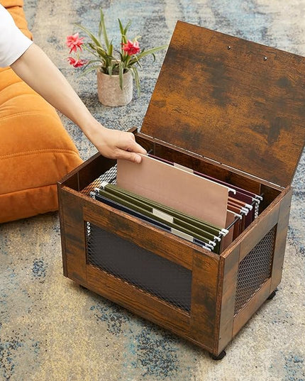 Rolling File Cabinet Cart, Hanging File Organizer Box with Lid for Home Office, Small Filing Cabinet on Wheels Under Desk, Mobile Decorative Document Storage Basket for Letter & Legal Size - LeafyLoom
