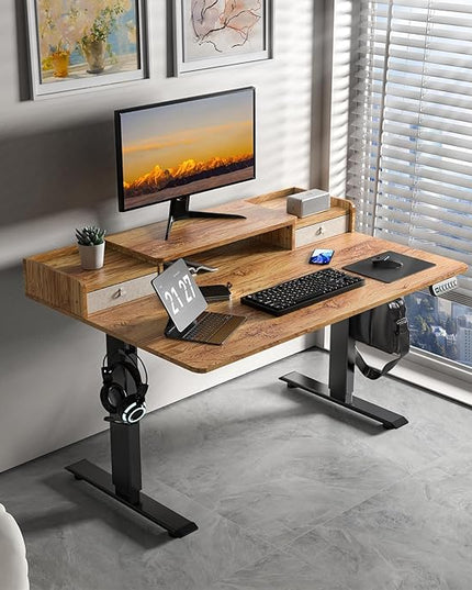 48×30 Inch Electric Standing Desk with 2 Drawers, Adjustable Height Widened Stand Up Desk with Storage Shelf, Sit to Stand Ergonomic Workstation for Home Office - LeafyLoom