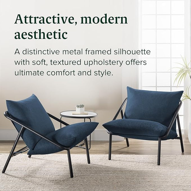 ZINUS Ada Sling Accent Chair, Metal Framed Armchair with Shredded Foam Cushioning, Navy - LeafyLoom
