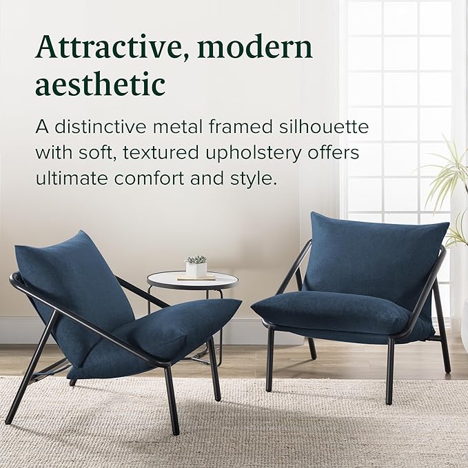 ZINUS Ada Sling Accent Chair, Metal Framed Armchair with Shredded Foam Cushioning, Navy - LeafyLoom