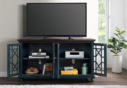 Martin Svensson Home Palisades TV Stand, 63" W x 35" H, Catalina Blue with Coffee Top - LeafyLoom