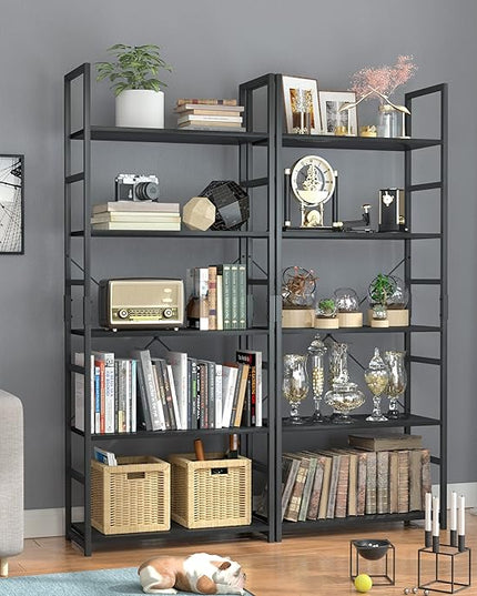 OTK 5 Tier Bookshelf, Tall Bookcase, Office Shelf Storage Organizer, Modern Book Shelf for Living Room, Bedroom, and Home Office, Black - LeafyLoom