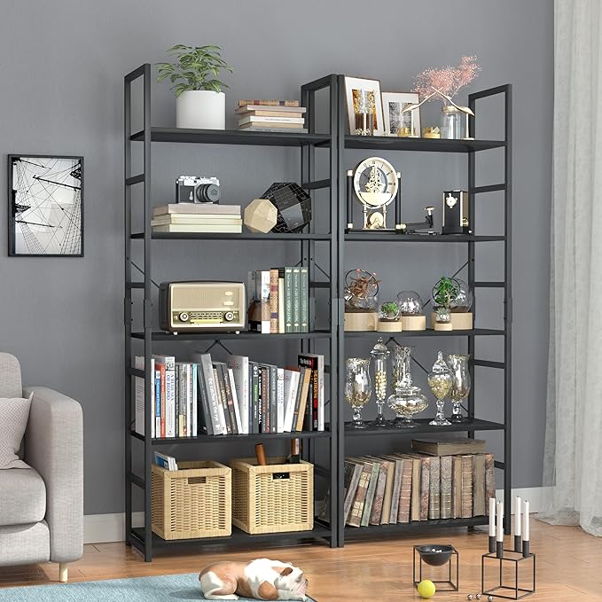 OTK 5 Tier Bookshelf, Tall Bookcase, Office Shelf Storage Organizer, Modern Book Shelf for Living Room, Bedroom, and Home Office, Black - LeafyLoom