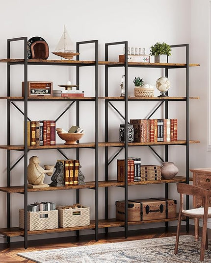 GAOMON 5 Tier Bookshelf, 67.9” Book Shelves for Living Room, Large Bookcase with 5 Open BookShelves, Display Shelves for Home Office, Study Room, Living Room, Bed Room-Rustic Brown - LeafyLoom