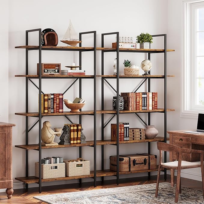 GAOMON 5 Tier Bookshelf, 67.9” Book Shelves for Living Room, Large Bookcase with 5 Open BookShelves, Display Shelves for Home Office, Study Room, Living Room, Bed Room-Rustic Brown - LeafyLoom