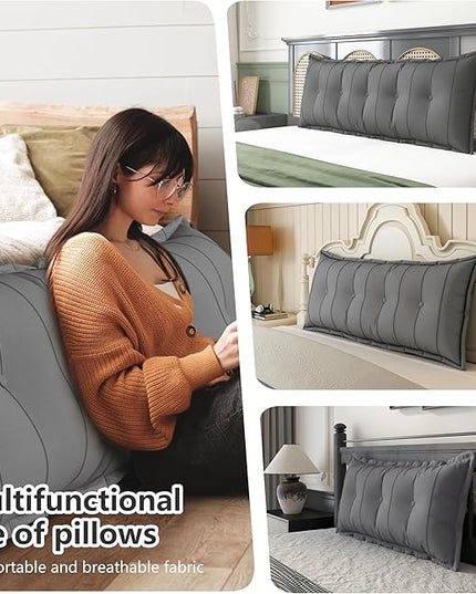 Johnear Headboard Pillow Large Reading Pillows for Sitting in Bed Adult Daybed Cushion Backrest Gray Bolster Pillow Support Positioning Sofa Rest （71 x 3 x 20 inches） - LeafyLoom