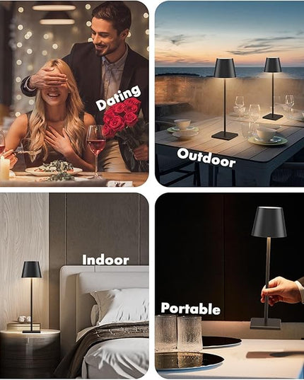 4-Pack LED Cordless Table Lamp, Rechargeable Battery Desk lamp 3W 6000mAh Battery Operated Stepless Dimming Modern Portable Table Light for Restaurant/Dinner/Bedroom/Outdoor IP54 Waterproof (Black) - LeafyLoom