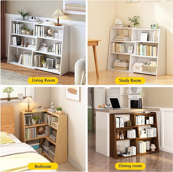 IOTXY Wooden Extendable Shelf Bookcase - 3-Tier Ladder Low Short Bookshelf for Small Space or Corner, White, S - LeafyLoom