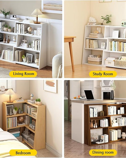 IOTXY Wooden Extendable Shelf Bookcase - 3-Tier Ladder Low Short Bookshelf for Small Space or Corner, Dark Walnut, S - LeafyLoom