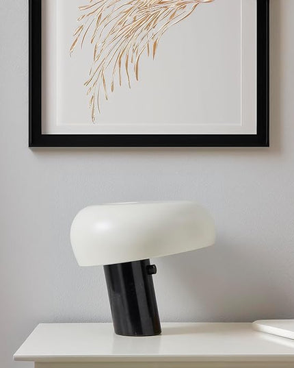 Brightech Kingpin Desk Lamp - Small LED Table Lamp for Bedroom, Office - Modern Bedside and Side Table Lamp with Marble Base, Metal Dome Shade - Dimmable Reading Lamp for Living Room and Dorm - Black - LeafyLoom
