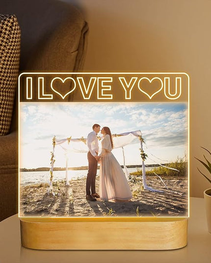 Light up Picture Frame, I Love You 4x6 Inches Acrylic Photo Frame with Night Light Desktop Decor Best Gifts for Lover Couple Wife Girl Friends Valentine's Day Anniversary Birthday Wedding Present - LeafyLoom