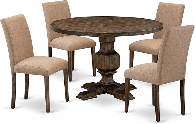 East West Furniture I3AB5-747 Irving 5 Piece Set for 4 Includes a Round Kitchen Table with Pedestal and 4 Light Sable Linen Fabric Parsons Dining Chairs, 48x48 Inch - LeafyLoom