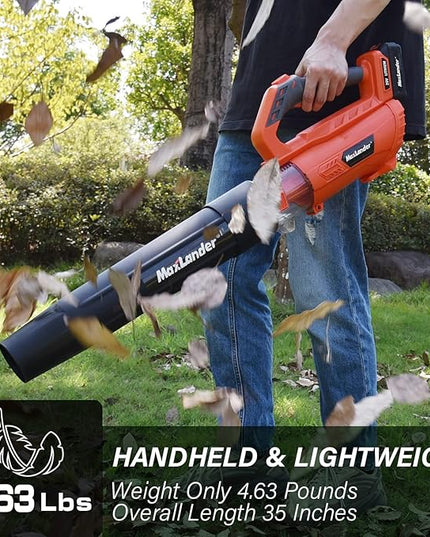 MAXLANDER Leaf Blower Cordless - 20V Electric Cordless Leaf Blower with 2 Batteries and Charger, 2.0Ah Battery Powered Leaf Blowers with 2 Speed Mode for Lawn Care, Blowing Leaves - LeafyLoom
