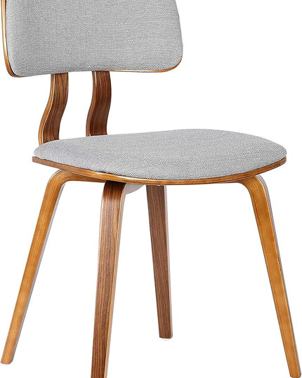 Armen Living Jaguar Mid Century Modern Dining Accent Chair for Kitchen Table Desk Vanity in Grey Fabric and Walnut Wood Finish - LeafyLoom