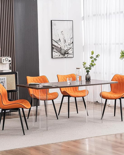 YOUNIKE Dining Chairs, Upholstered Faux Leather Kitchen Dining Room Chairs Set of 2, Modern Living Room Bedroom Side Chairs with Curved Wing Back and Adjustable Metal Legs, Orange - LeafyLoom