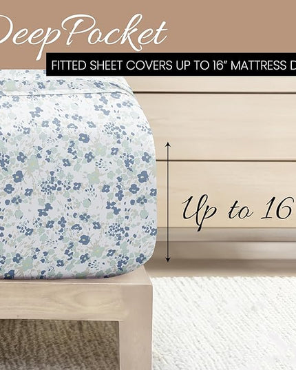 Linen Market 4 Piece King Bedding Sheet Set (Light Blue Violets) - Sleep Better Than Ever with These Ultra-Soft & Cooling Bed Sheets for Your King Size Bed - Deep Pocket Fits 16" Mattress - LeafyLoom