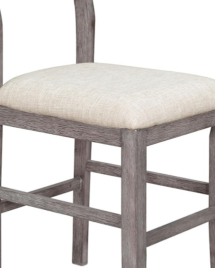 5 Piece Farmhouse Counter Height Dining, Wooden Set with 1 Rectangular Table and 4 Upholstered Chairs for Small Spaces Eat-in Kitchen, Gray - LeafyLoom