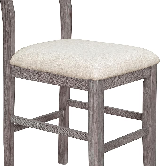 5 Piece Farmhouse Counter Height Dining, Wooden Set with 1 Rectangular Table and 4 Upholstered Chairs for Small Spaces Eat-in Kitchen, Gray - LeafyLoom