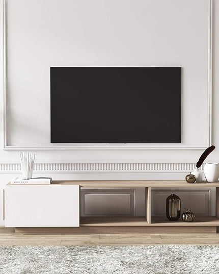 Modern TV Stand up to 75 inch Entertainment Center with Storage Mid-Century Smart Led TV for Living Room 70" TVs End Table, Lepando, White&Cordoba - LeafyLoom