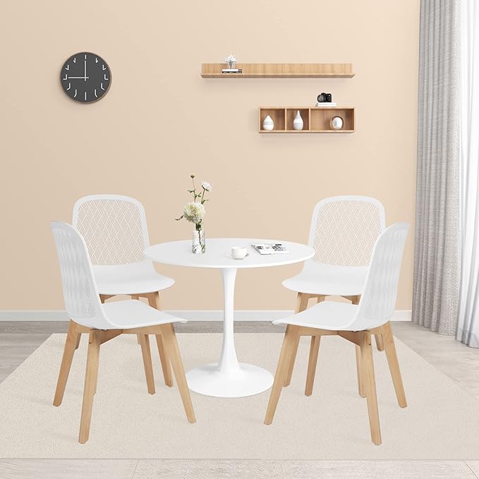 Armless Modern Chairs with Wood Legs for Living, Bedroom, Kitchen,Dining,Lounge Waiting Room, Restaurants, Cafes, Set of 4… - LeafyLoom