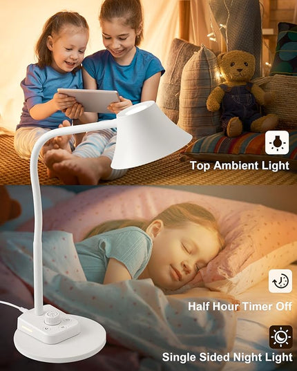 BOHON LED Desk Lamp for Home Office, Fully Dimmable Bedside Lamps with USB A and C Charging Port, 5 Colors Reading Lamp with Night Light, Auto Timer, Table Lamp for College Dorm Room White - LeafyLoom