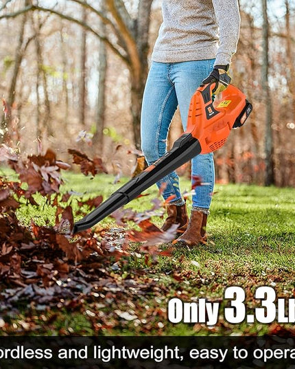 Leaf Blower Cordless,21V Handheld Electric Leaf Blower with 2.0Ah Battery and Charger, 2 Speed Mode, Lightweight Battery Powered Leaf Blower for Lawn Care, Patio, Yard, Sidewalk - LeafyLoom