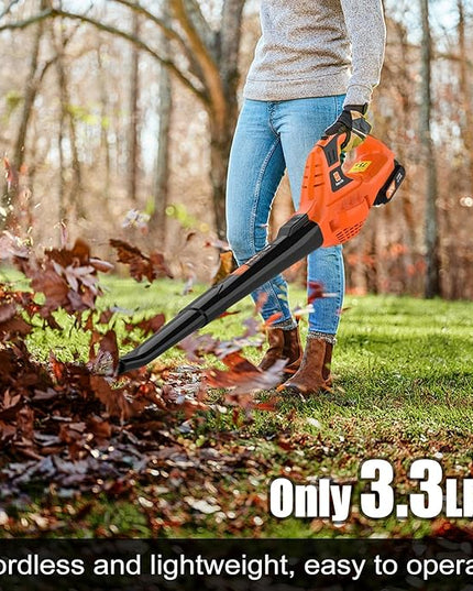 Cordless Leaf Blower,21V Handheld Electric Leaf Blower with 2 x 2.0Ah Battery & Charger, Lightweight Battery Powered Leaf Blower for Lawn Care, Patio, Yard, Sidewalk,Snow Blowing - LeafyLoom