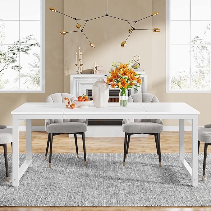 70.9 Inch Large Dining Table Rectangular Kitchen Furniture for 6 to 8 People, White - LeafyLoom