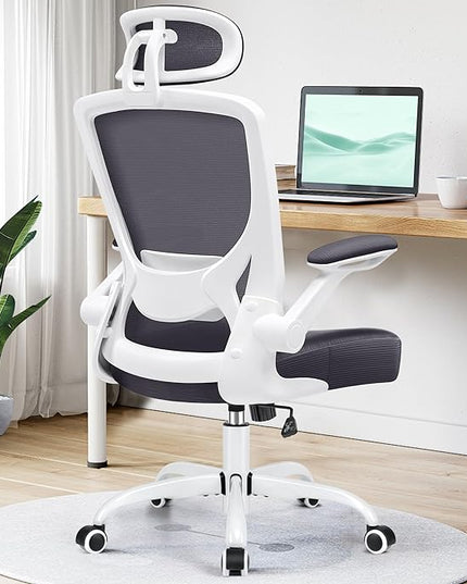 KERDOM Ergonomic Office Chair, Lumbar Support Computer Chair with Headrest and Flip-up Arms, Breathable Mesh Desk Chair, Swivel Task Chair, Adjustable Height Gaming Chair, Darkgray - LeafyLoom
