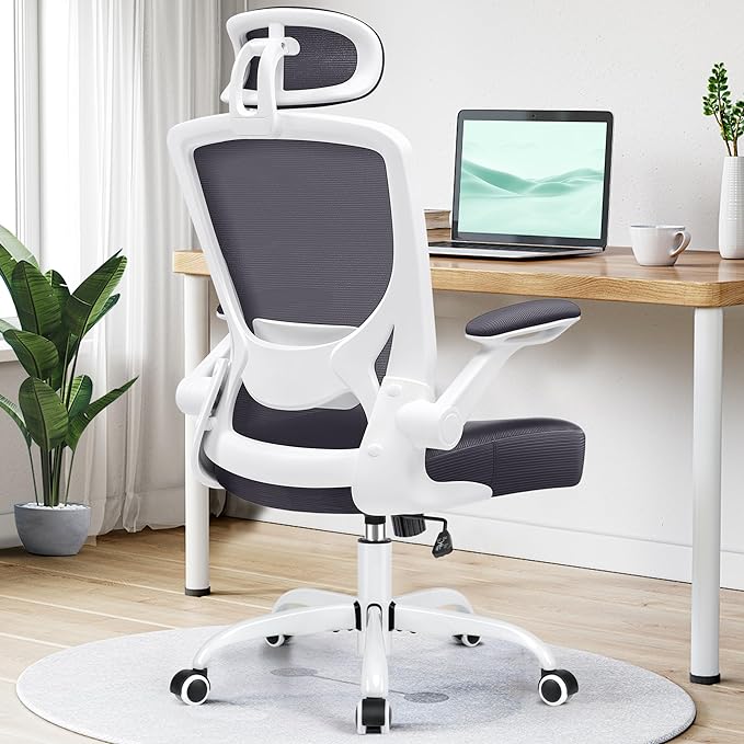 KERDOM Ergonomic Office Chair, Lumbar Support Computer Chair with Headrest and Flip-up Arms, Breathable Mesh Desk Chair, Swivel Task Chair, Adjustable Height Gaming Chair, Darkgray - LeafyLoom