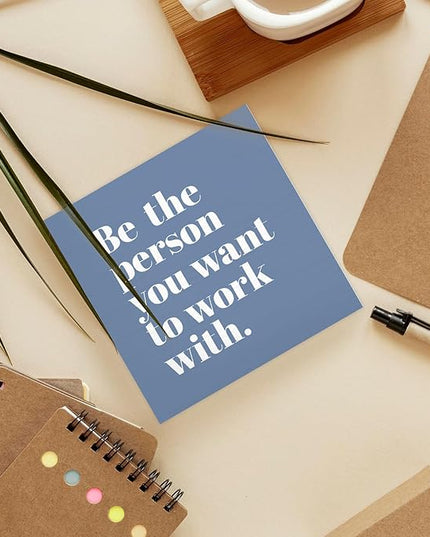Be The Person You Want to Work With Inspirational Black Wood Box Sign Desk Decor, Teamwork Motivational Blue Wooden Block Sign Decorations for Home Office Workplace Wall Tabletop Shelf Decor - LeafyLoom