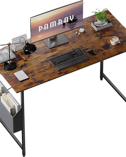 Pamray 47 Inch Computer Desk for Small Spaces with Storage Bag, Home Office Work Desk with Headphone Hook, Small Office Desk Study Writing Table - LeafyLoom